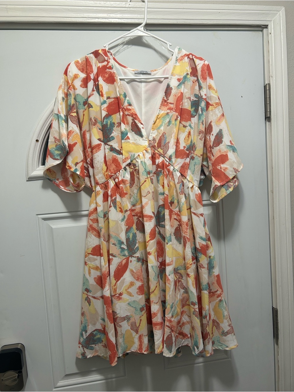 Abstract Floral V-Neck Mini Dress in Multi-Color